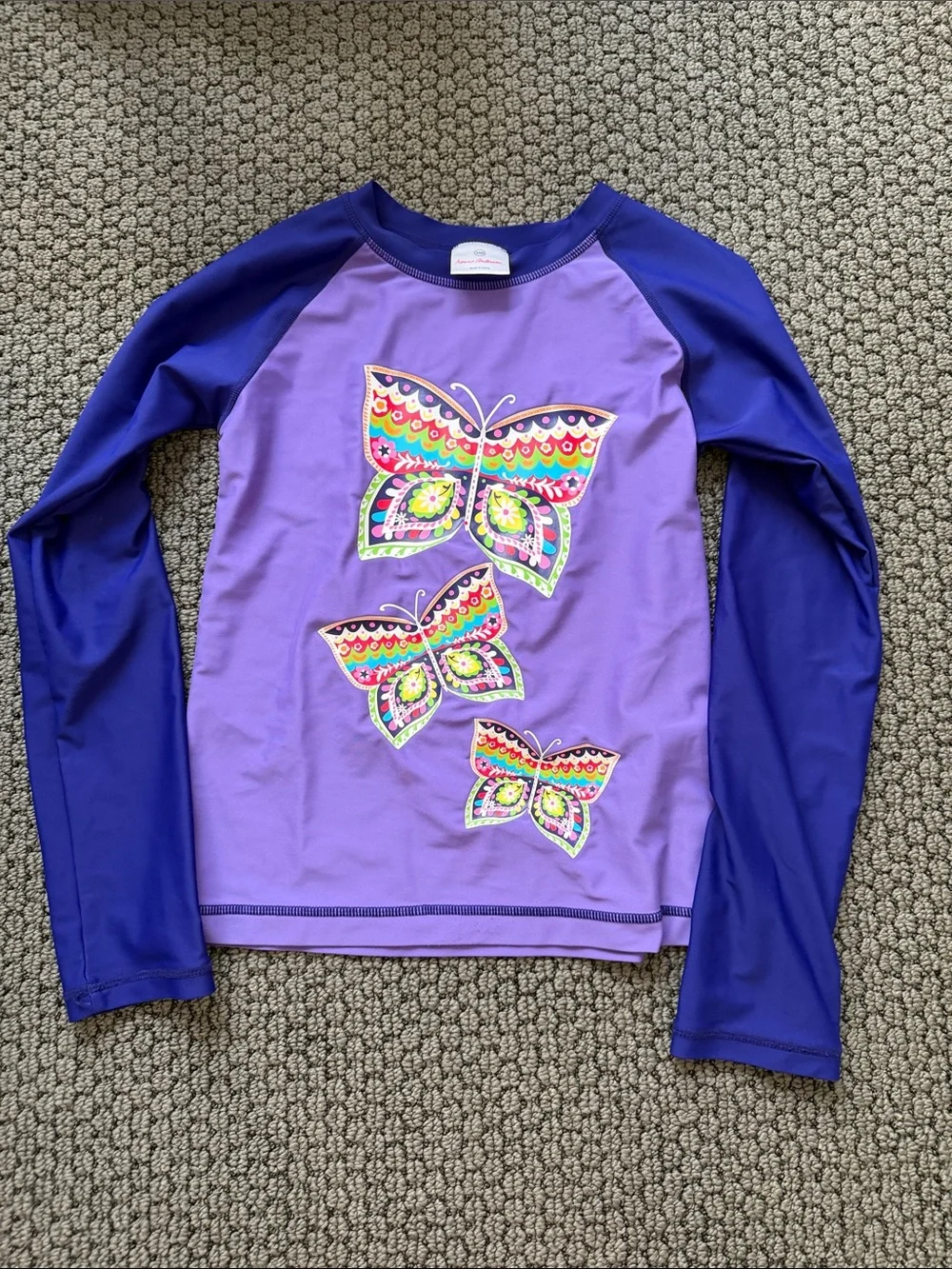 Kids Hanna Andersson Purple Butterfly Rash Guard Long-sleeve Swim Top